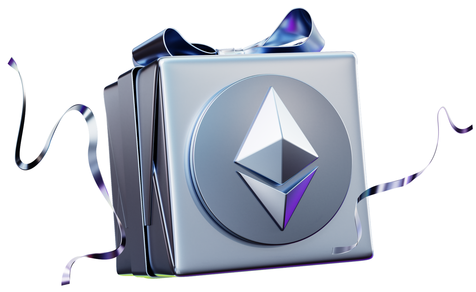 Gift box with the Ethereum logo representing the Kraken sweepstakes