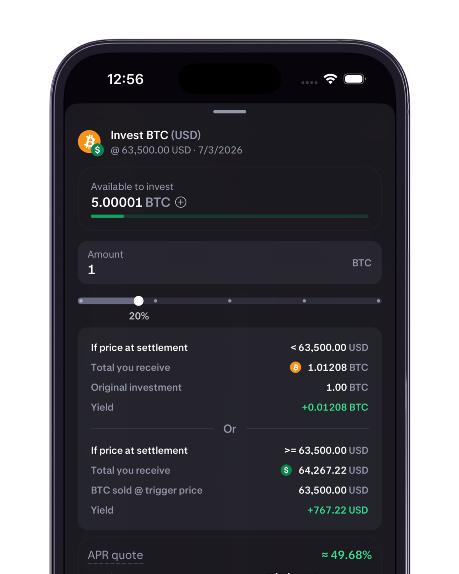 Locking in a fixed APR with both payouts shown before confirmation
