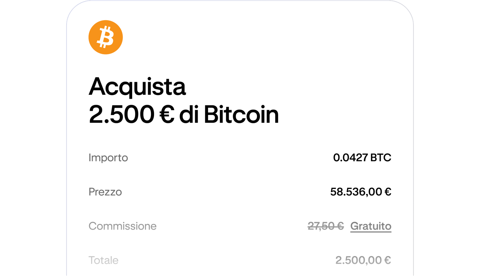 Cryptocurrency purchase review screen showing order details before confirmation