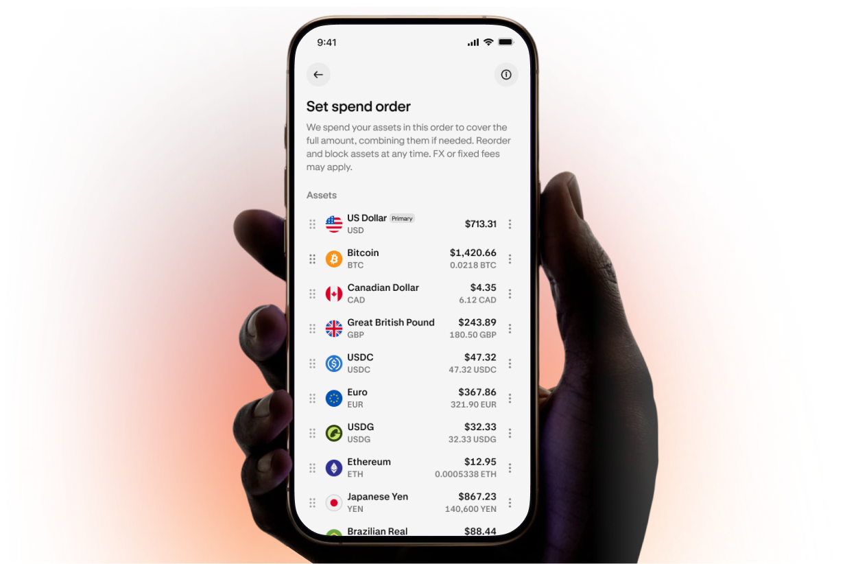 Hand holding a phone displaying asset spend order in the Krak app