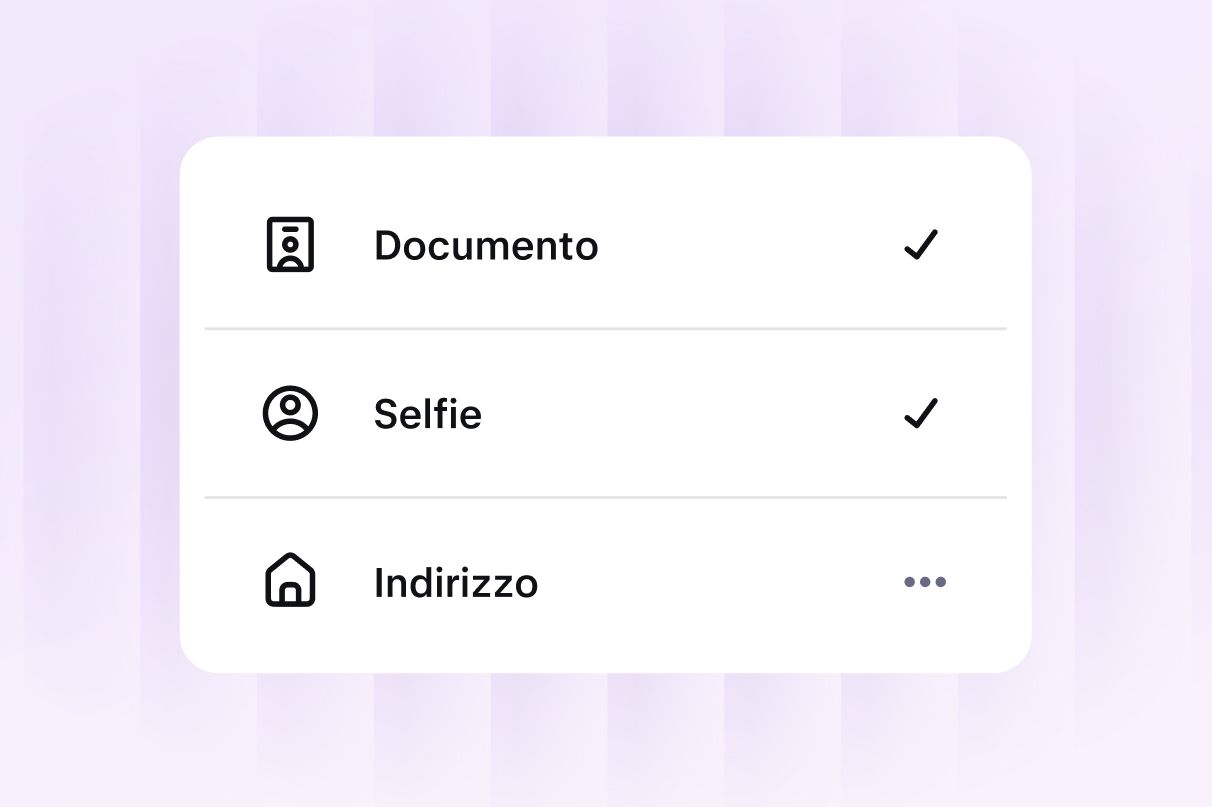 Identity verification screen showing ID, selfie and address checks
