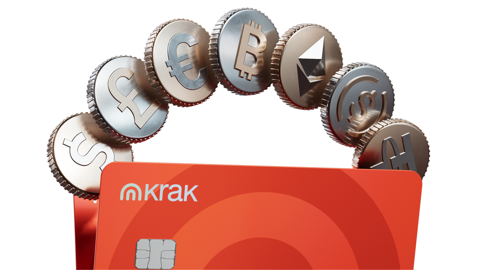 Krak debit card with Bitcoin, Ethereum and currency coins