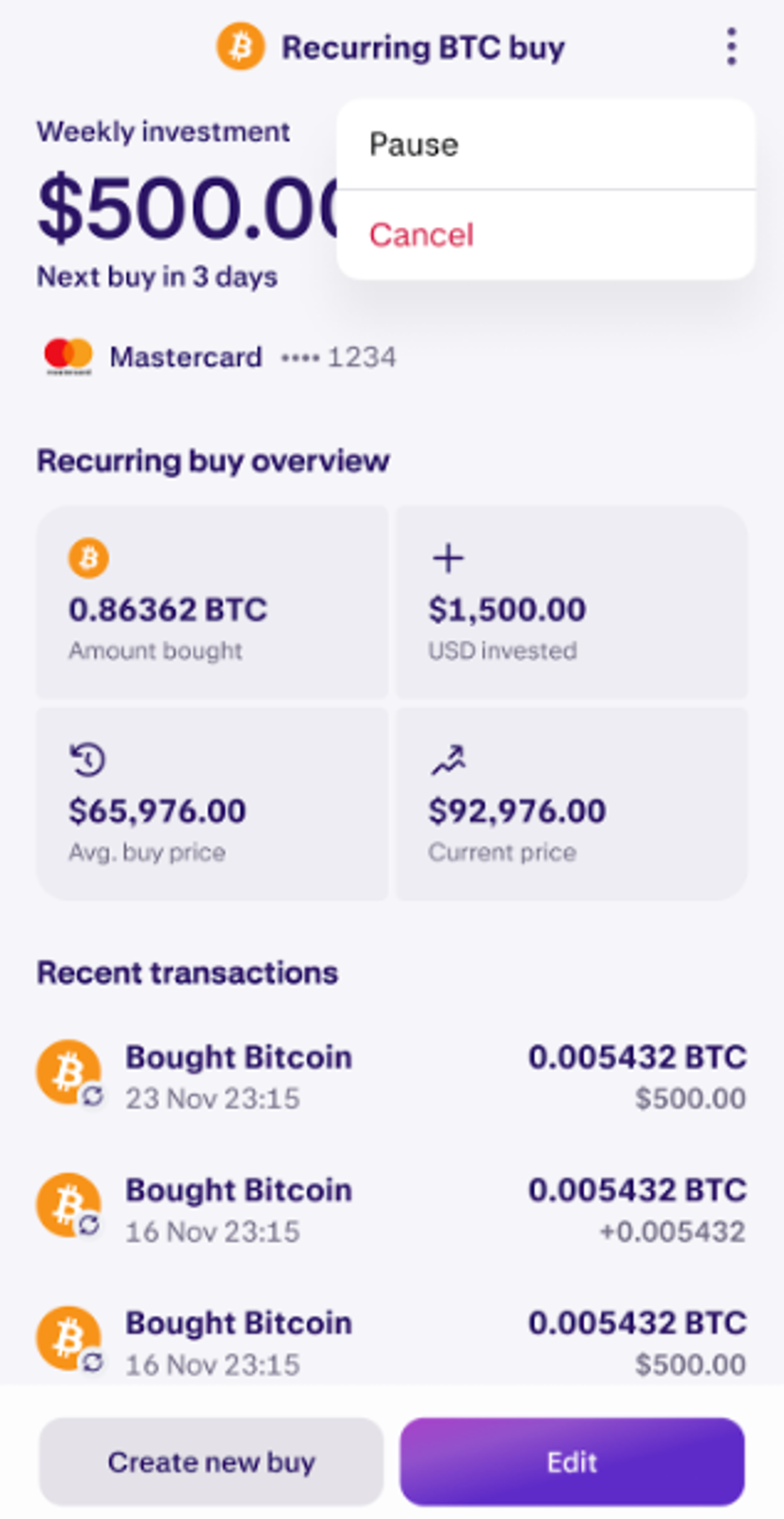 Cancel recurring buy