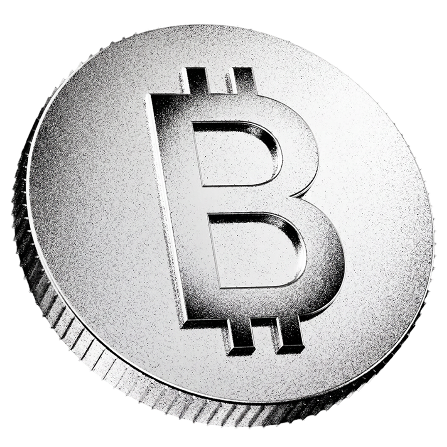 3D illustration of a Bitcoin in silver metallics