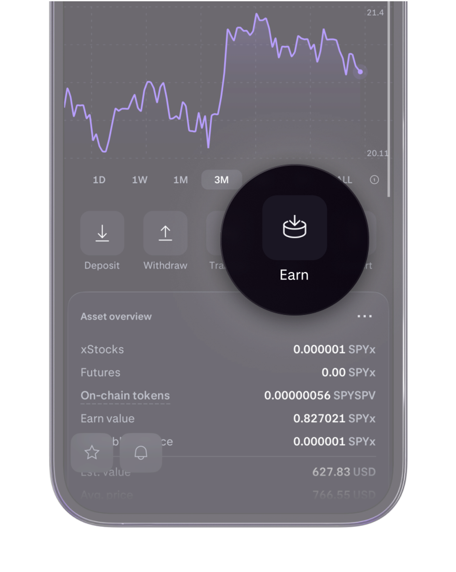 Click Earn on the asset screen