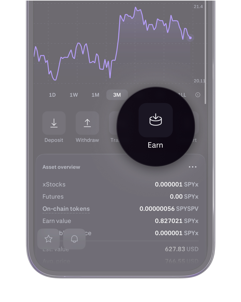 Click Earn on the asset screen