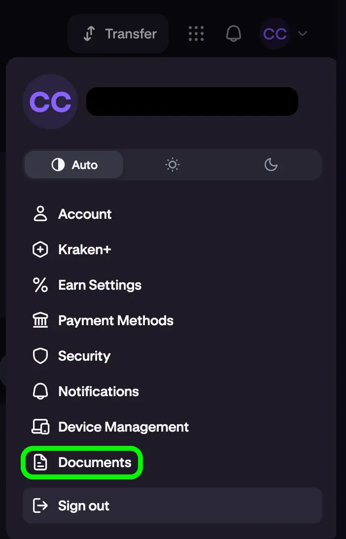 Download or request documents on Kraken